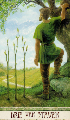 Druidcraft Tarot, Four of Cups, Three of Wands, The Hermit.png